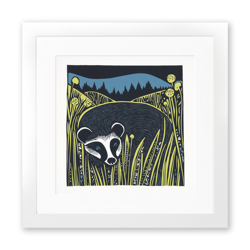 Cute Baby Badger Linoprint-Style Art (1190-1)