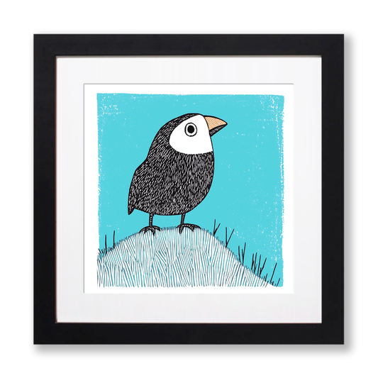 Puffin on cliff edge Linoprint-Style Art (728-1)