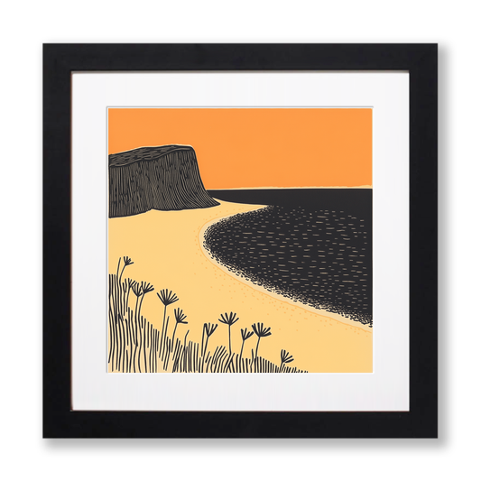 Rhossili Bay, Gower Peninsula Linoprint-Style Art (311-1)