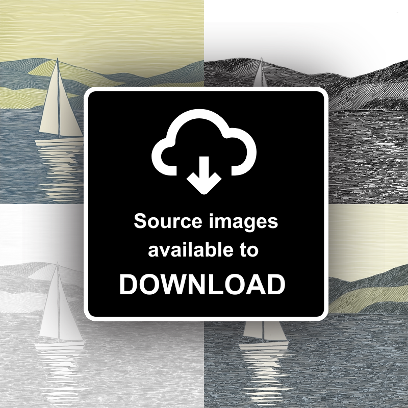 Sailing boat silhouette on the water Linoprint-Style Art (2528-5)
