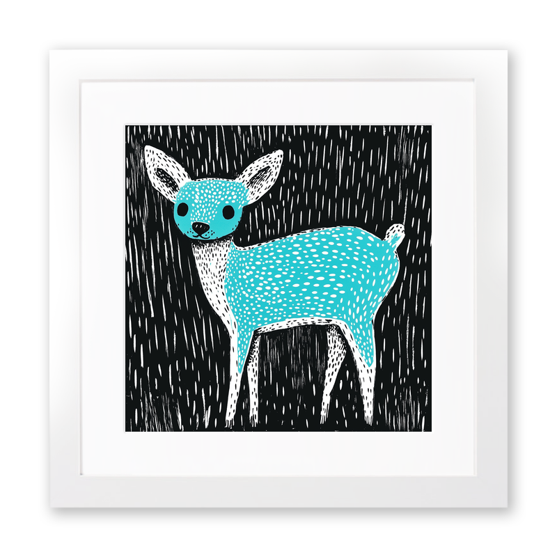 Cute Fawn (Baby Deer) Linoprint-Style Art (620-1)