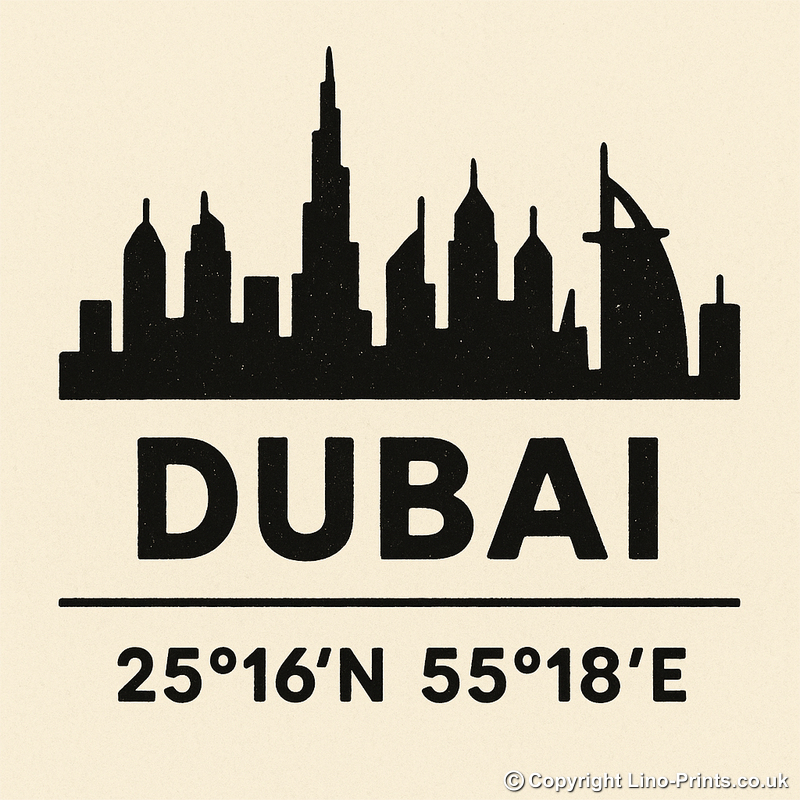 Place Coordinates Linoprint-Style Art (c344)