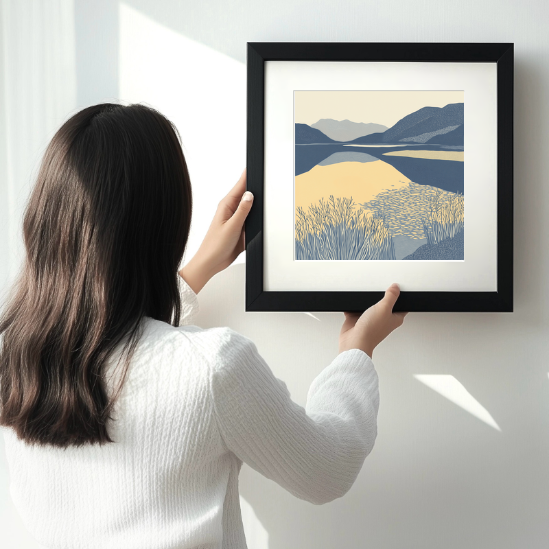 Bassenthwaite Lake reflections Linoprint-Style Art (2361-2)