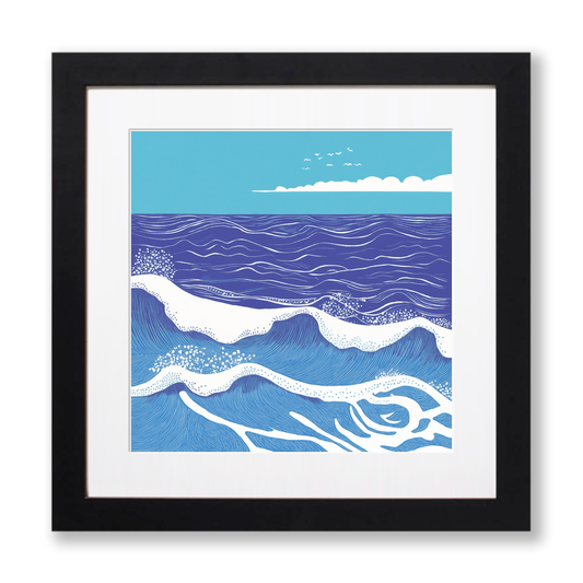 Abstract waves Linoprint-Style Art (827-1)