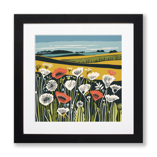 Field of poppies near Snettisham Linoprint-Style Art (1884-1)