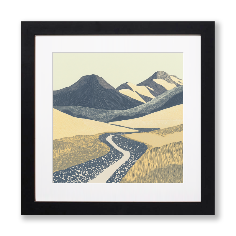 Scafell in the Lake District Linoprint-Style Art (2532-8)