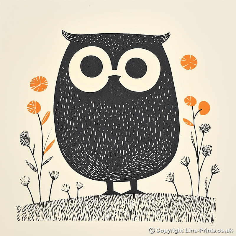 Cute Owl/Owlet Linoprint-Style Art (231-1)