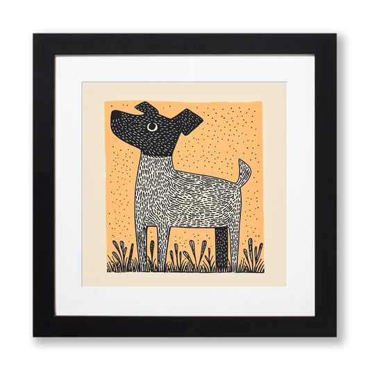 Jack Russell Terrier Linoprint-Style Art (1473-1)