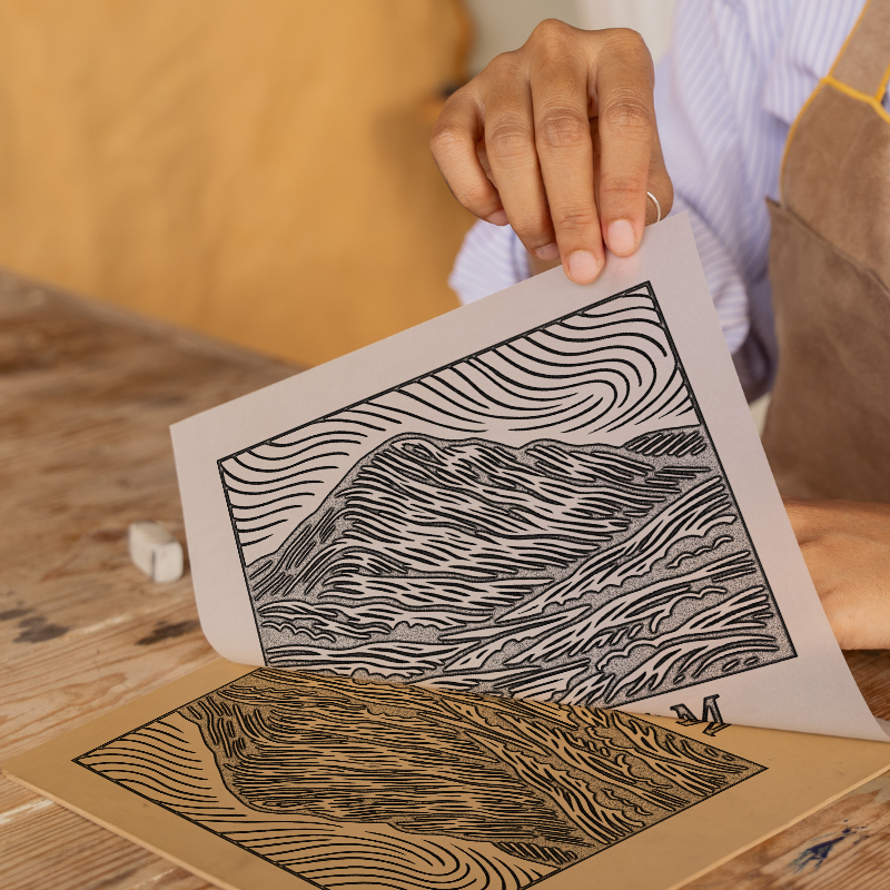 Mountains Linoprint-Style Art (c356)