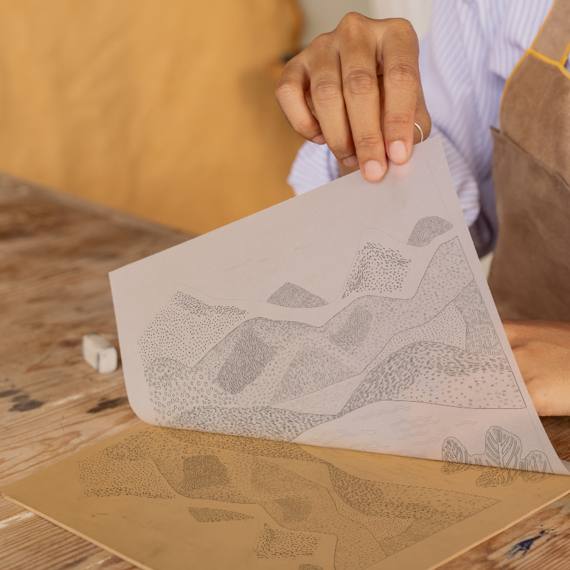 Mountain range Linoprint-Style Art (973-1)