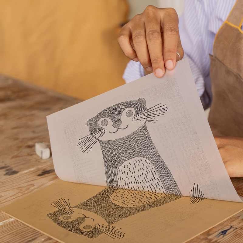 Cute Ferret Linoprint-Style Art (621-2)