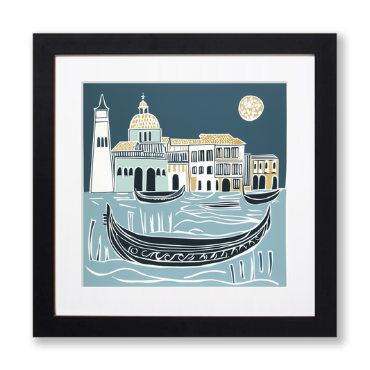Venice skyline Linoprint-Style Art (1173-1)