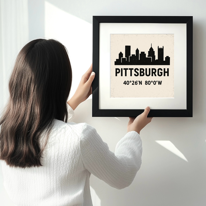 Place Coordinates Linoprint-Style Art (c313)