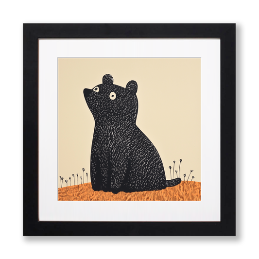 Cute Bear Cub Linoprint-Style Art (208-2)