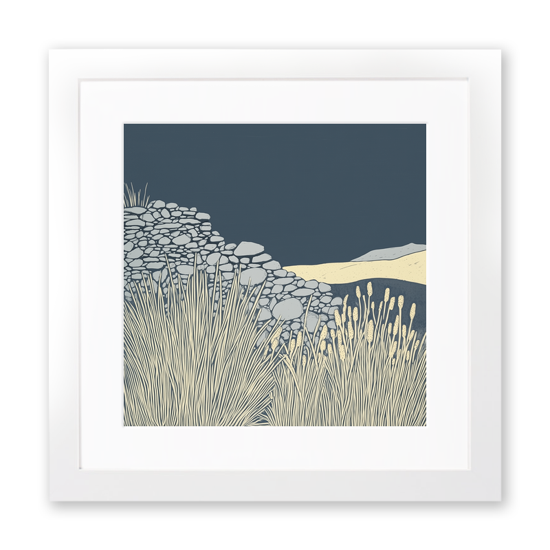 Dry stone wall detail Linoprint-Style Art (2408-1)