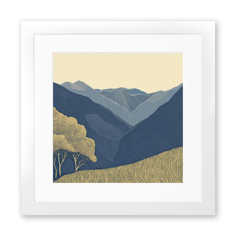 High Stile in the Lake District Linoprint-Style Art (2451-1)