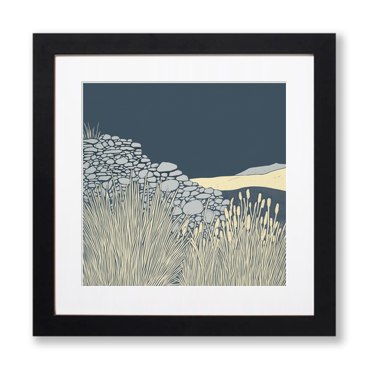 Dry stone wall detail Linoprint-Style Art (2408-1)