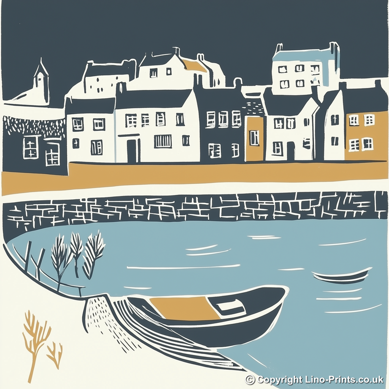 St Ives harbour, Cornwall Linoprint-Style Art (1164-2)