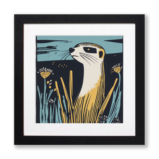 Cute Meerkat Pup Linoprint-Style Art (1213-1)