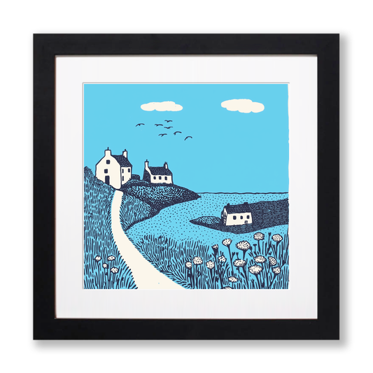 Coverack, Cornwall Linoprint-Style Art (793-1)