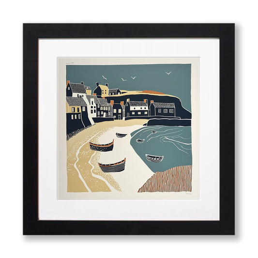 Tenby Harbour, Pembrokeshire Linoprint-Style Art (1390-2)