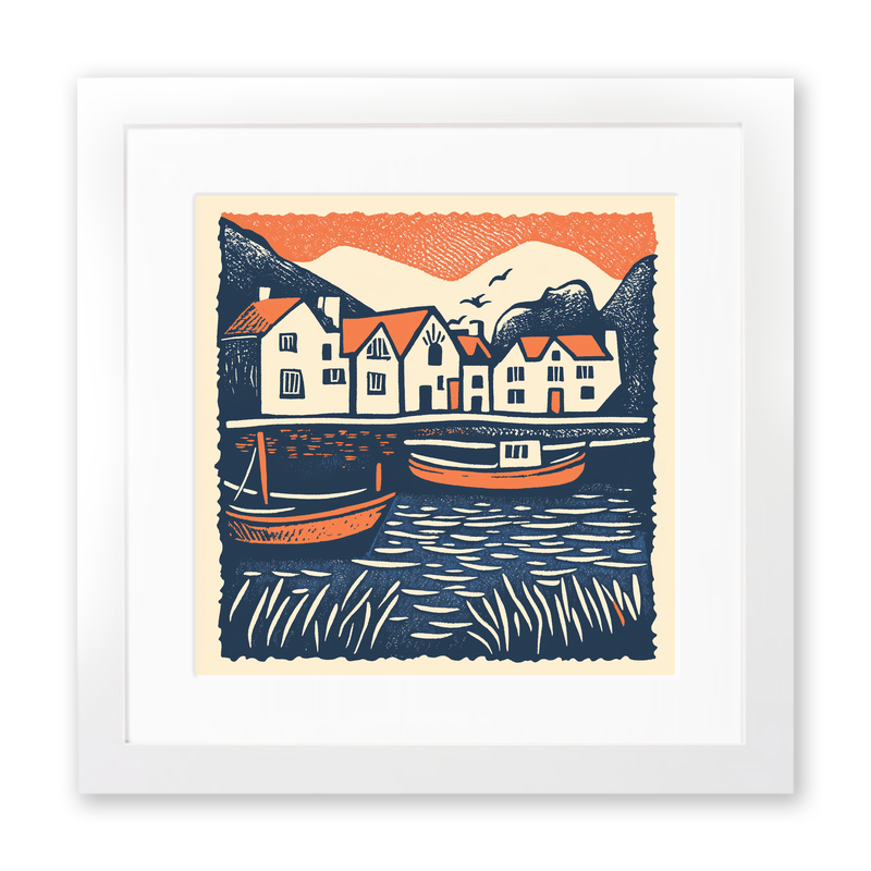 Aberdaron, Gwynedd Linoprint-Style Art (119-2)