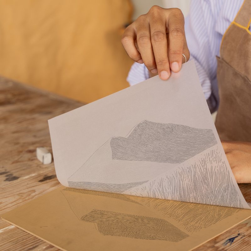 Grasmoor wide summit Linoprint-Style Art (2434-1)