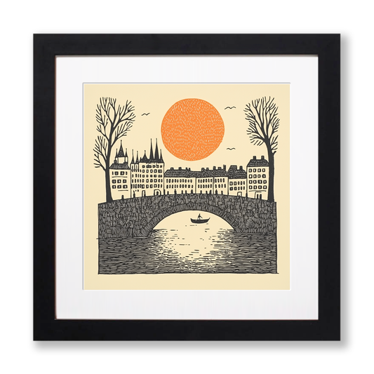 Prague Charles Bridge Linoprint-Style Art (187-1)