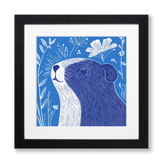 Cute Guinea Pig Linoprint-Style Art (915-1)