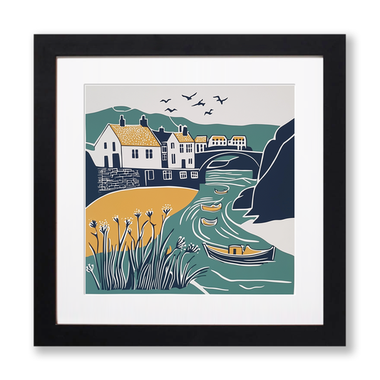 Staithes, North Yorkshire Linoprint-Style Art (1389-1)