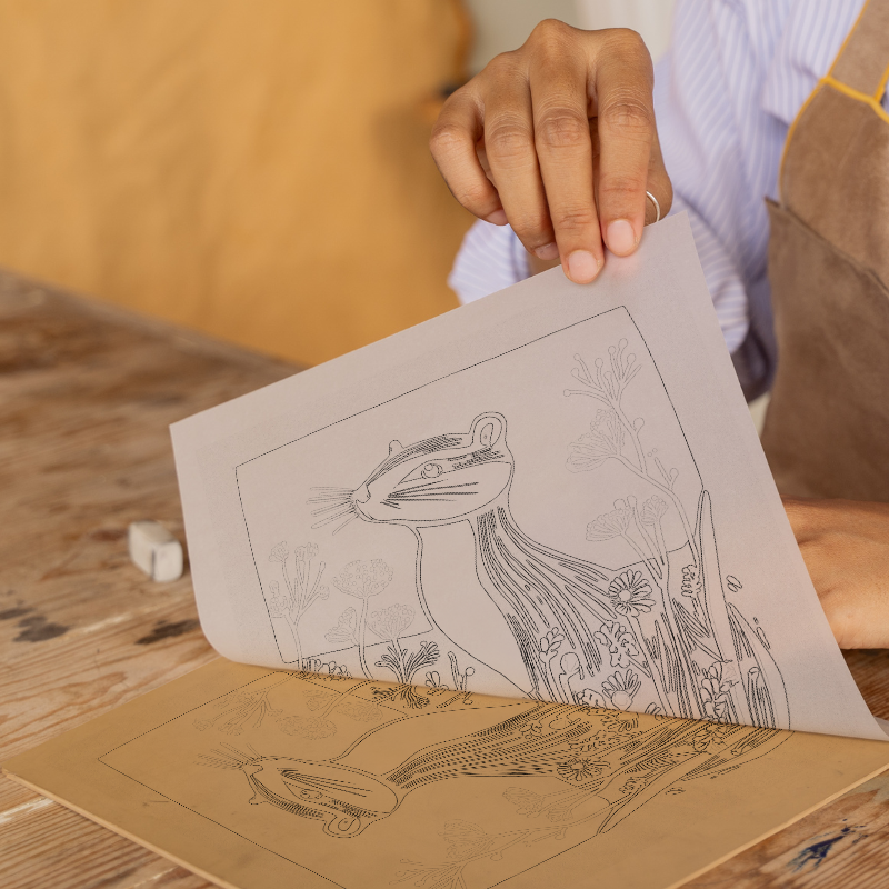 Cute Chipmunk Linoprint-Style Art (1198-1)