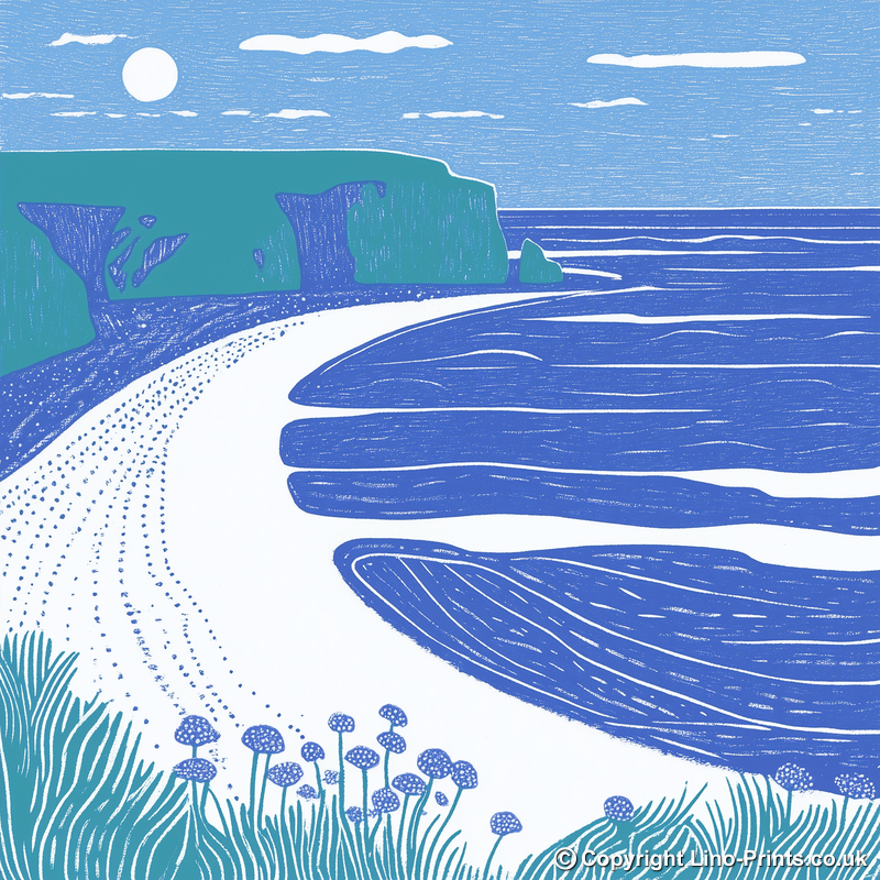 Barafundle Bay, Pembrokeshire Linoprint-Style Art (1077-2)