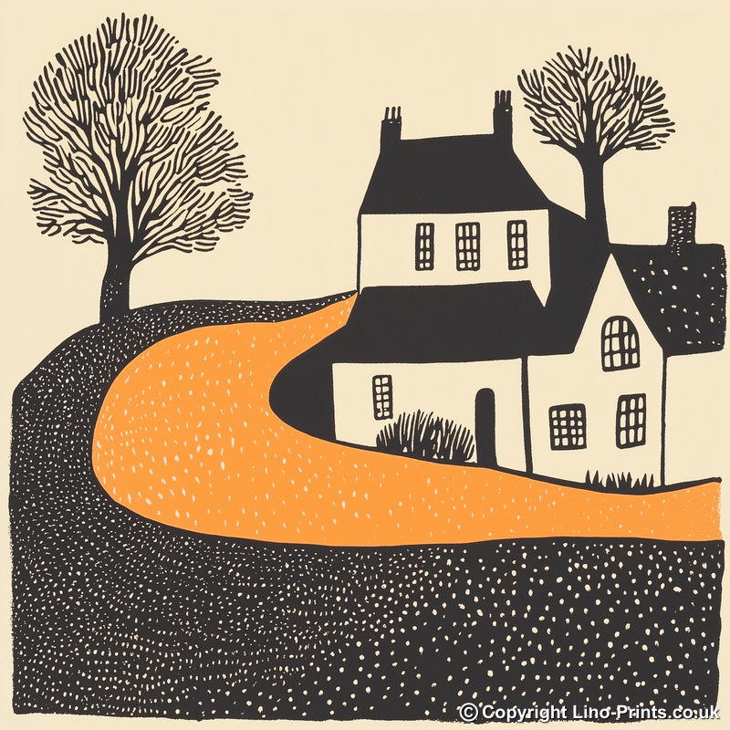 Gold Hill, Shaftesbury Linoprint-Style Art (177-2)