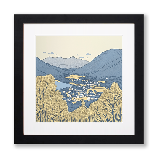 Latrigg view over Keswick Linoprint-Style Art (2476-2)