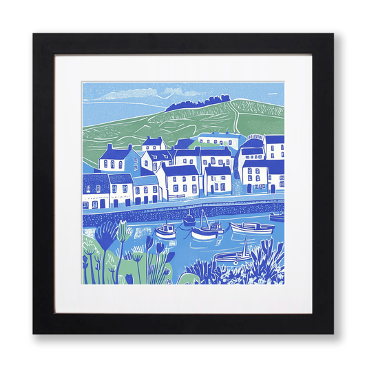Padstow Harbour, Cornwall Linoprint-Style Art (1097-1)