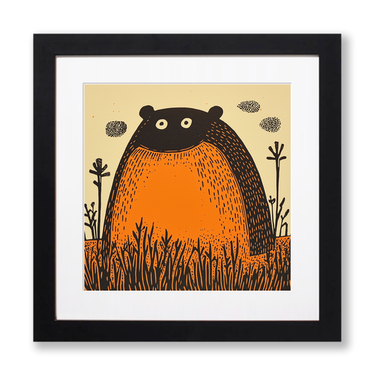 Cute Capybara Linoprint-Style Art (210-1)