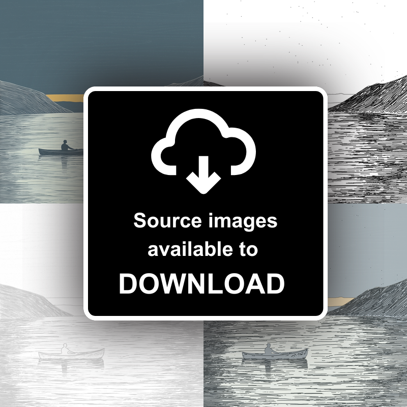 Kayaker silhouette on calm water Linoprint-Style Art (2468-1)