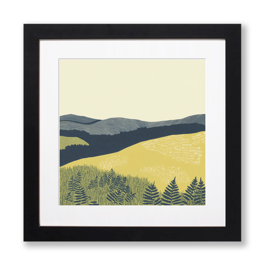 Bracken covered slopes Linoprint-Style Art (2376-1)