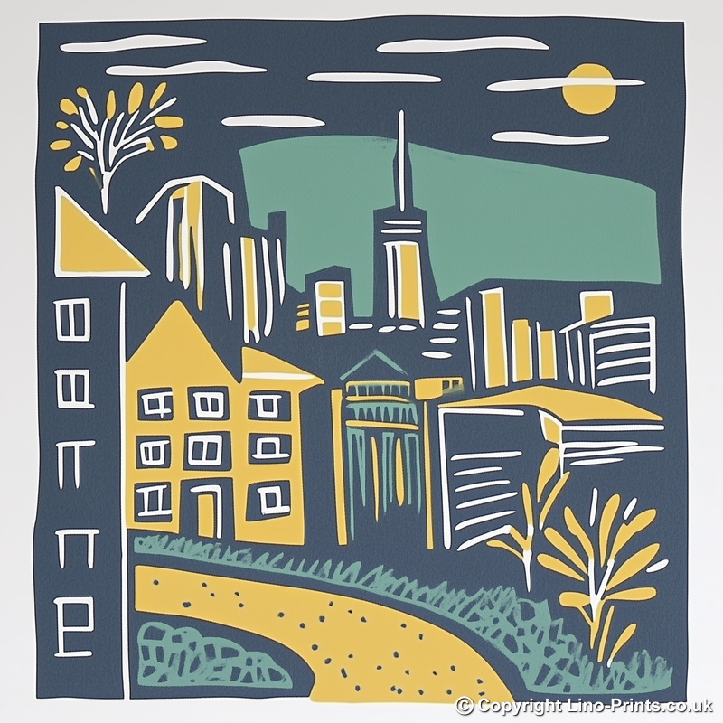 Sydney skyline Linoprint-Style Art (1167-1)