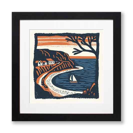 Beer Beach, Devon Linoprint-Style Art (124-1)
