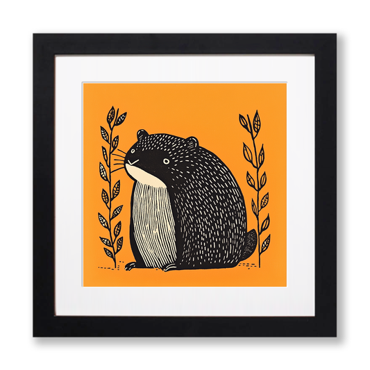 Cute Skunk Kit Linoprint-Style Art (241-1)