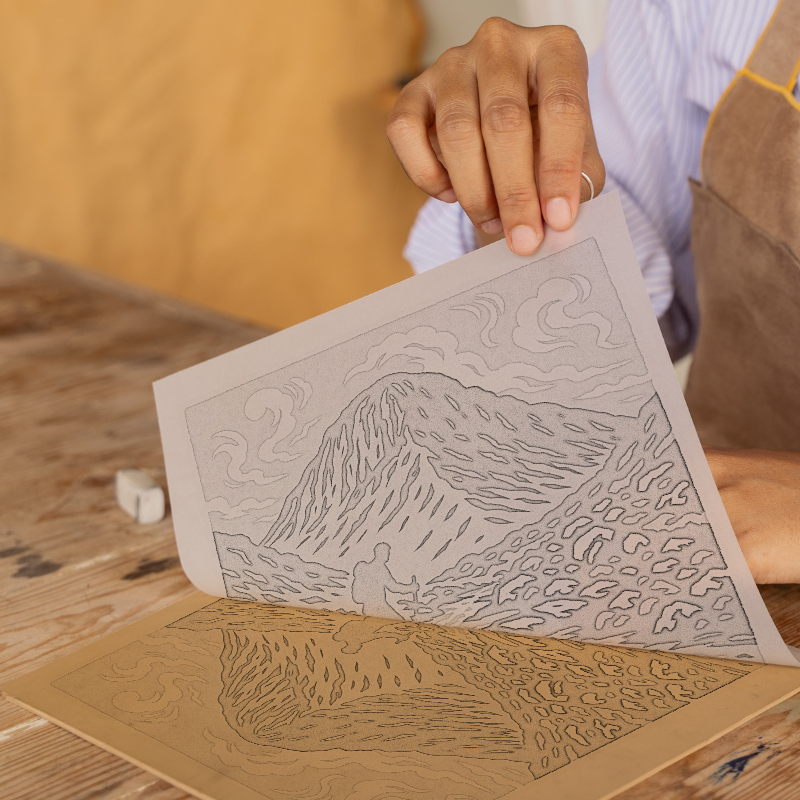 Mountains Linoprint-Style Art (c369)