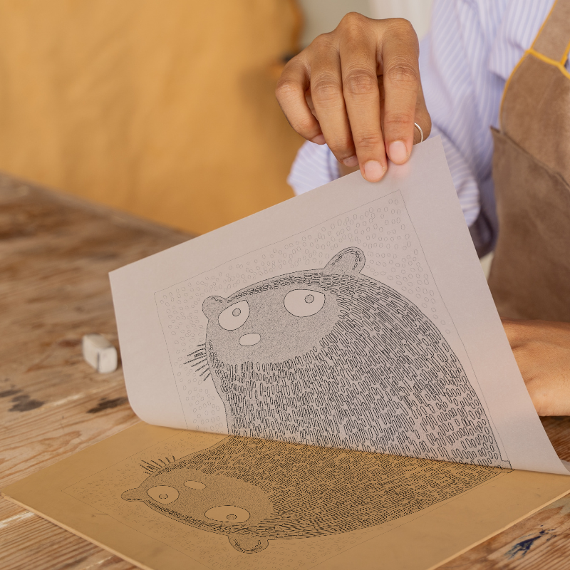 Cute Guinea Pig Linoprint-Style Art (221-1)