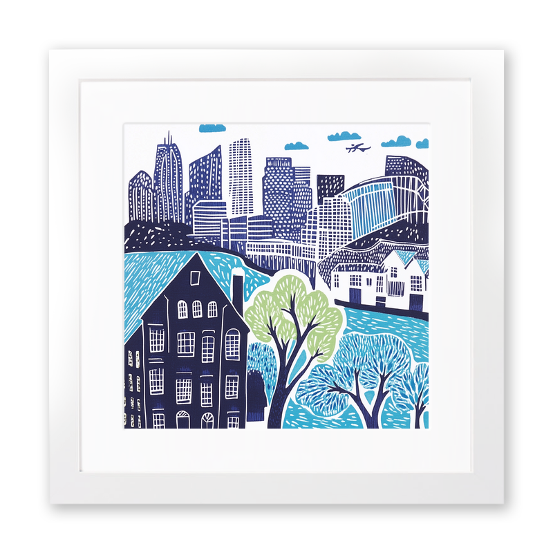 Sydney skyline Linoprint-Style Art (876-1)