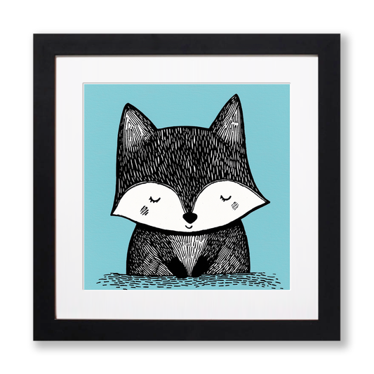 Cute Fox Cub Linoprint-Style Art (622-1)