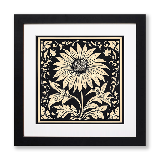 Echinacea (Coneflower) Linoprint-Style Art (1712-1)