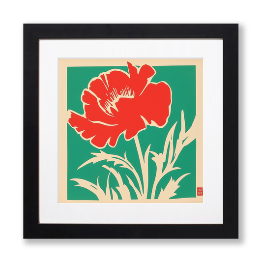 Poppy Linoprint-Style Art (1671-1)