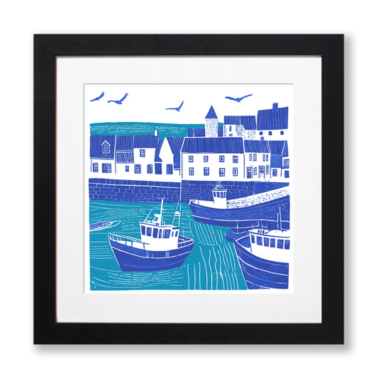 Ilfracombe Harbour, Devon Linoprint-Style Art (1091-2)