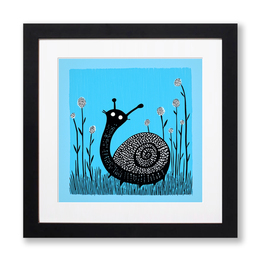 Snail on dewy grass Linoprint-Style Art (733-1)
