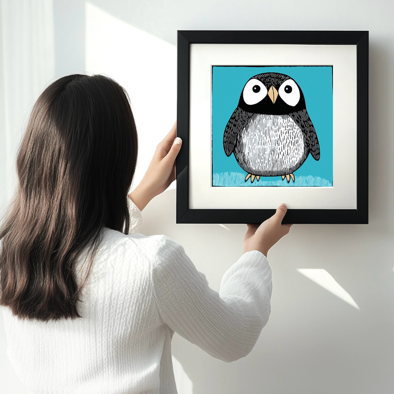 Cute Puffin/Puffling Linoprint-Style Art (638-2)